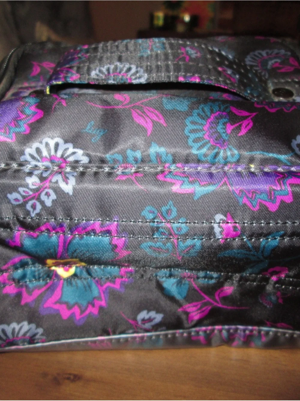 lug Floral Cosmetic Case in Gray with Pink & Teal Accents